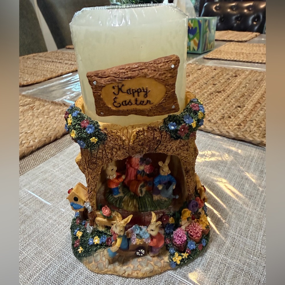 Easter Bunny Candle Holder with Floral Accents